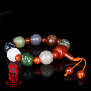 新疆和田玉白玉碧玉多宝貔貅手链天然玉石男款转运珠手串