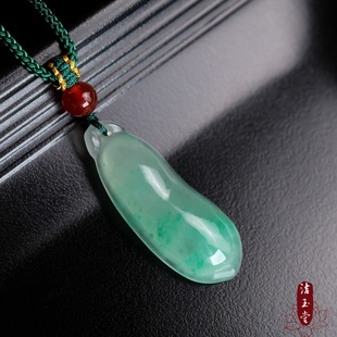 A货冰种非洲翠独龙玉吊坠项链挂坠挂件福瓜福豆