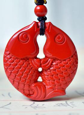 天然和田玉鱼吊坠双鱼挂件