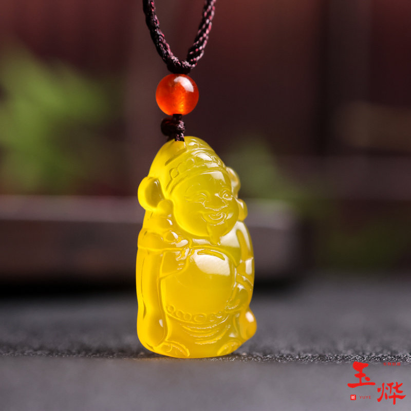 巴西玉髓小财神吊坠珠宝首饰玛瑙挂件玉坠进宝转运纳福黄玉髓水晶
