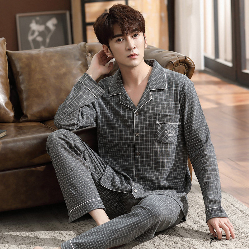 睡衣男士春秋季纯棉长袖全棉青中老年爸爸休闲男款家居服大码套装