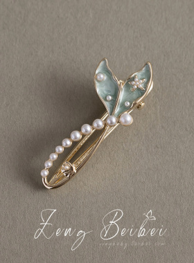 月半潮~仙气鱼尾侧边发夹 高档蓝色刘海夹百搭珍珠发卡发饰鸭嘴夹