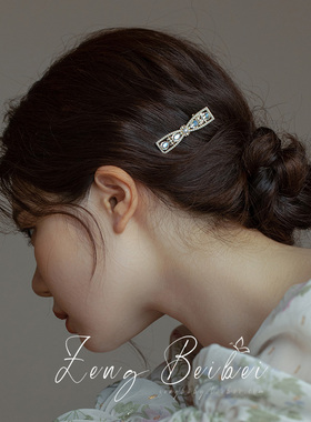 复古宫廷风耳边发夹 超仙法式蝴蝶结仿珍珠发卡高级侧边鸭嘴夹子