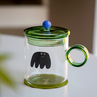 三宅家食器 耐高温带盖高硼硅玻璃杯 手作办公杯咖啡杯牛奶杯礼物