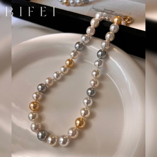 2025新款白蝶皇后南阳金珠珍珠项链串珠混彩颈链锁骨链女士高级感