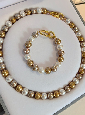 美拉德混彩施家珍珠项链女手链