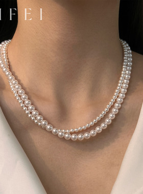 双层叠戴海秀儿珍珠项链赵露思同款锁骨链2025新款颈链轻奢气质女