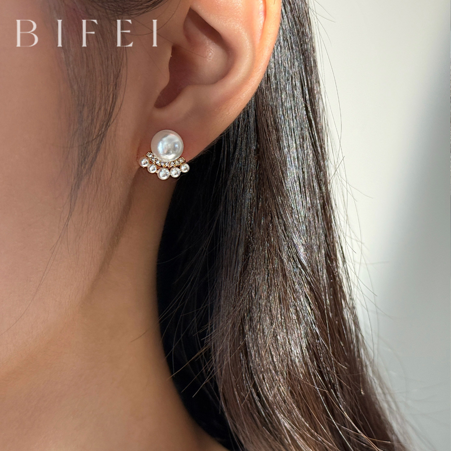 赵露思同款镶钻澳白珍珠微笑皇冠耳钉女士法式复古耳环送礼物耳饰