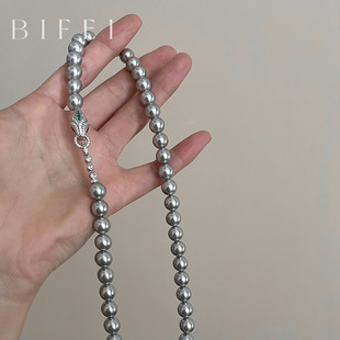 灰色真多麻银灵蛇珍珠项链女士2025新款本命年颈链锁骨链气质轻奢