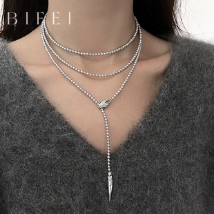 灰色小米珠毛衣链灵蛇珍珠项链真多麻锆石蛇形颈链锁骨链女士轻奢