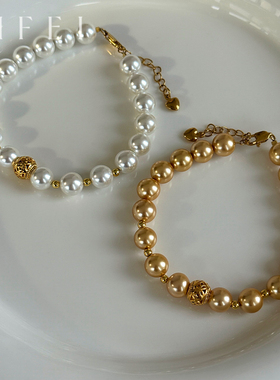 叠戴巨好看的极光澳白珍珠手链轻奢小众精致手饰女款2025新款配饰