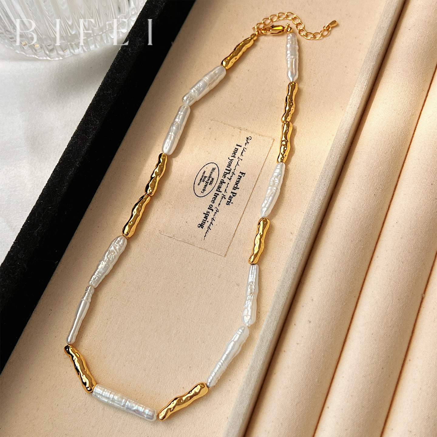 法式复古高级感牙签天然珍珠项链