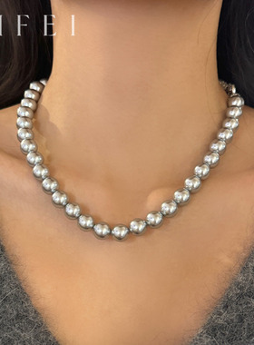 倪妮同款灰色真多麻珍珠项链2025新款轻奢颈链气质锁骨链女士配饰