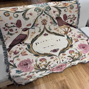 波西米亚文艺复古出口阿拉伯风格 花鸟 盖毯玫瑰花艺术风格