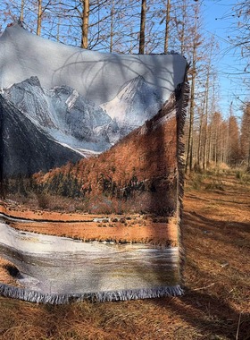艺术自然风光油画风景挂毯稻城亚丁秋景旅行雪山装饰毯DIY画框毯