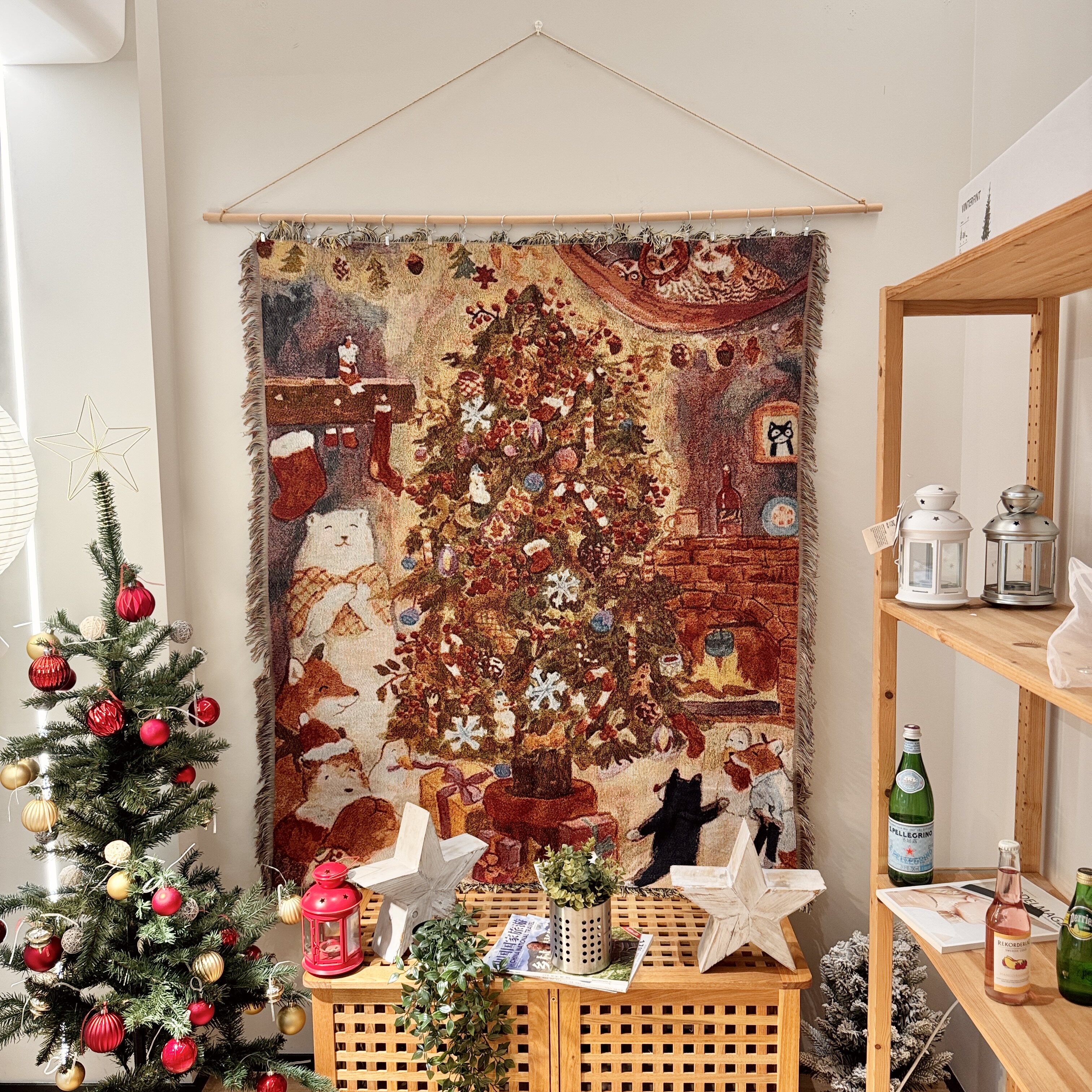 外贸订单 治愈系节日氛围感复古白熊圣诞节礼物挂毯装饰毯