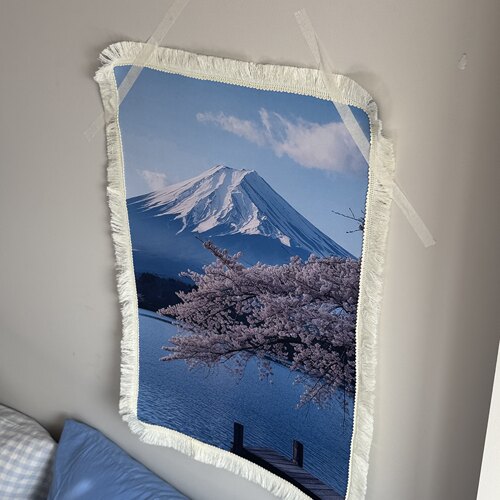 日本富士山樱花 治愈系韩国风格桌垫装饰挂毯文艺