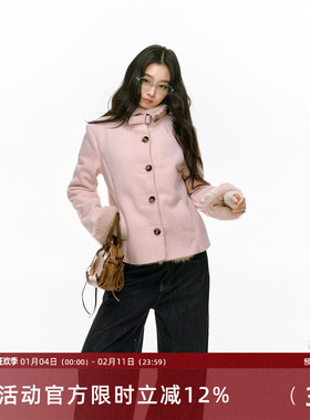 7Shiftin 原创设计秋冬新款双色修身毛绒外衣保暖皮毛一体外套女