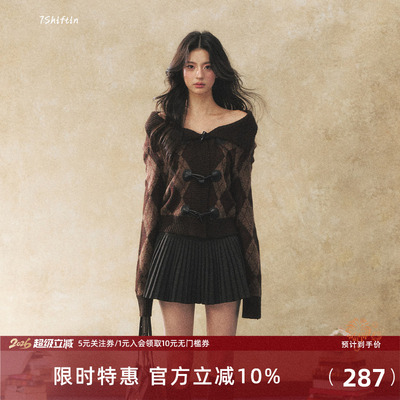 7Shiftin 原创复古百搭双色牛角扣毛衣冬季设计感气质针织衫上衣