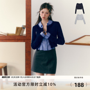 7Shiftin 条纹衬衫 百搭短裙短款 毛衣三件套 原创设计学院风针织衫