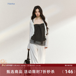 搭配灰色吊带两件套装 7Shiftin 原创设计韩系松弛感穿搭白色罩衫