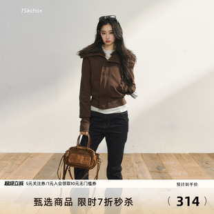 短款 收腰显瘦毛绒外套拉链翻领休闲上衣 原创设计秋冬款 7Shiftin