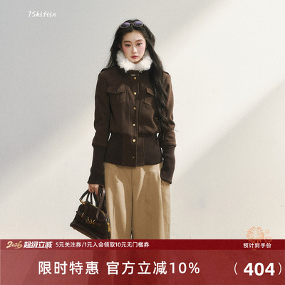7Shiftin 原创设计高级感复古休闲修身显瘦时尚棕色呢子外套上衣
