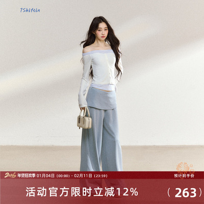 7Shiftin 原创设计秋季新款休闲套装长袖T恤上衣拖地长裤两件套女