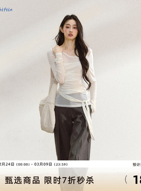 7Shiftin 原创设计秋季新款不规则长袖薄款罩衫女宽松显瘦T恤上衣