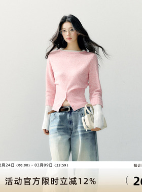 7Shiftin 原创设计双色休闲套头圆领针织长袖女修身显瘦收腰毛衣