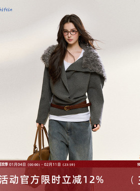 7Shiftin原创秋冬新款高级感灰色套头宽松毛针织衫设计感短款上衣