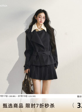 7Shiftin 原创设计学院风穿搭假两件夹棉西装棉服短裙子两件套女