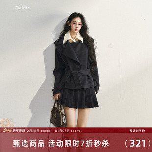 7Shiftin 棉服短裙子两件套女 原创设计学院风穿搭假两件夹棉西装