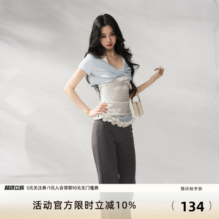 罩衫 7Shiftin 新款 夏季 原创设计蕾丝边波点上衣修身 挂脖背心套装