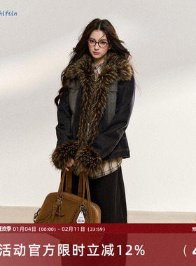 7Shiftin 原创设计美式复古高级感毛领拼接牛仔外套秋冬新款上衣