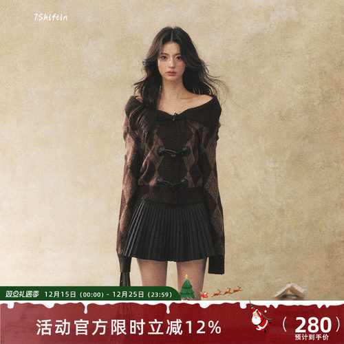 7Shiftin 原创复古百搭双色牛角扣毛衣冬季设计感气质针织衫上衣