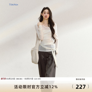 原创设计秋季 罩衫 新款 薄款 女宽松显瘦T恤上衣 不规则长袖 7Shiftin