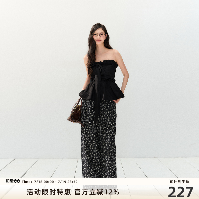 7Shiftin 原创设计春夏新款黑色慵懒直筒休闲裤垂感质感松弛长裤