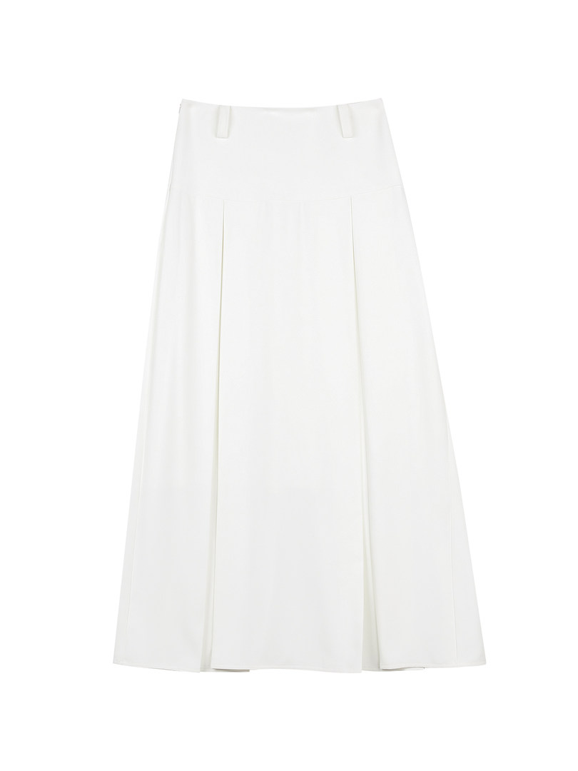 White pleated midi skirt on a white background