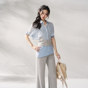 7Shiftin 套装 假两件翻领上衣百搭休闲长裤 原创设计韩系宽松时尚