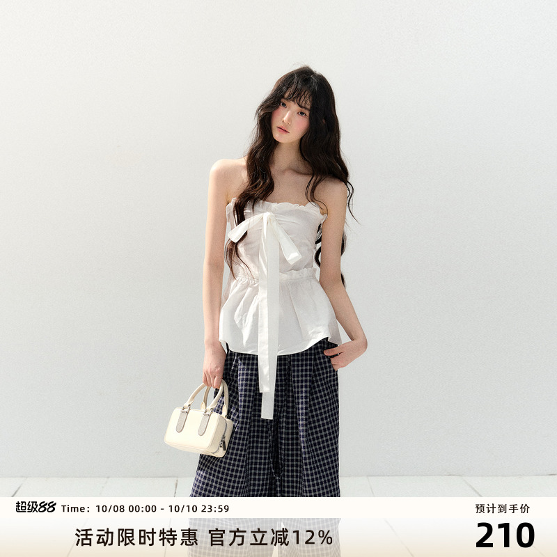 7Shiftin 原创设计春夏新款甜辣收腰花边背心修身显瘦抹胸上衣女