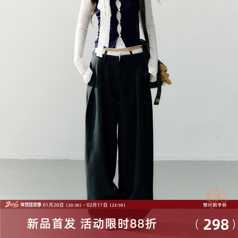 7Shiftin 原创设计灰色腰布拼接长裤新款垂感宽松阔腿百搭休闲裤,女装/女士精品,休闲裤,淘宝优惠券,粉丝福利购,淘宝优惠卷