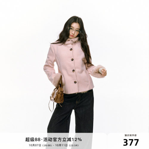 7Shiftin 原创设计秋冬新款双色修身毛绒外衣保暖皮毛一体外套女