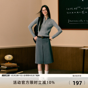 a字长裙高腰修身 裙子 原创设计学院风灰色半身裙秋冬新款 7Shiftin