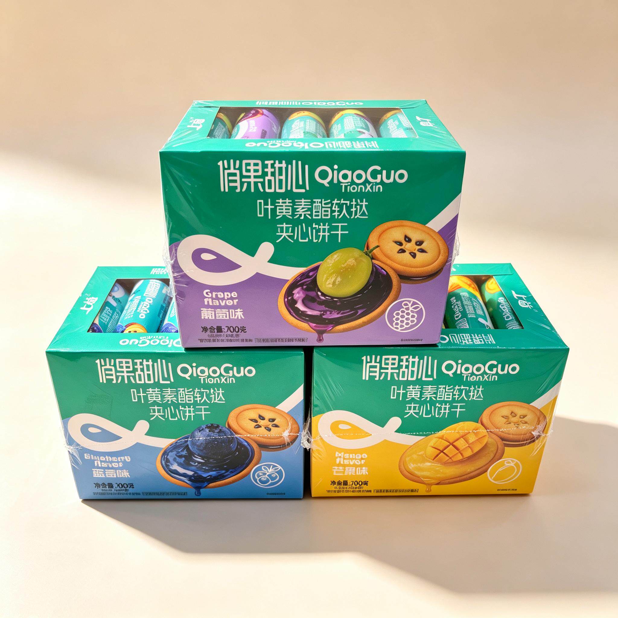 俏果甜心果香果酱夹心饼干蓝莓葡萄芒果味办公室休闲零食解馋饼干