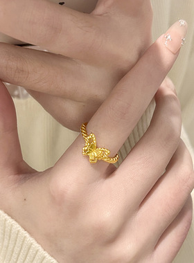 小众设计感精致轻奢蝴蝶镂空戒指女开口新中式食指环百搭配饰