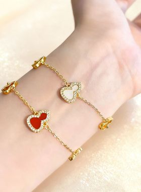 爆款新中式葫芦镶钻手链女简约气质感百搭复古小众设计红白贝