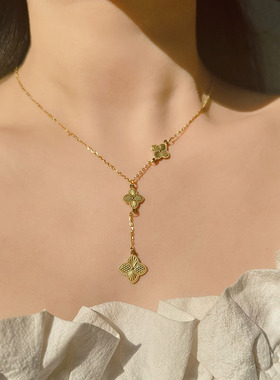 高级感轻奢小众设计四叶草流苏项链不掉色金店同款气质百搭锁骨
