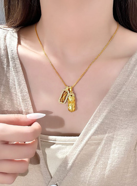 新中式貔貅金刚杵项链女金色精致