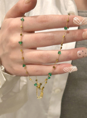 简约孔雀绿锆石方块项链简约百搭